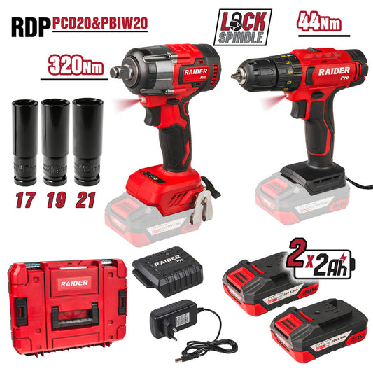Raider R20 trusa bormasina si masina insurubat cu impact 1/2" 320Nm 2x2Ah RDP-PCDIW20