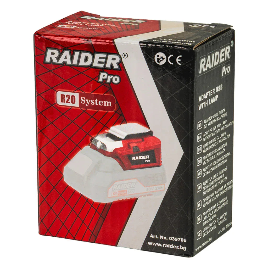 Raider R20 adaptor USB cu lampa de lucru 20V SOLO pentru seria R20