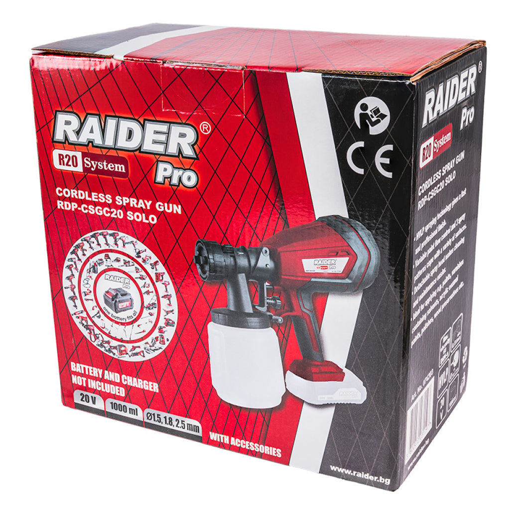 Raider R20 Pistol de vopsit 20V cu 3 duze Ø1.5-2.5mm 1L SOLO RDP-CSGC20