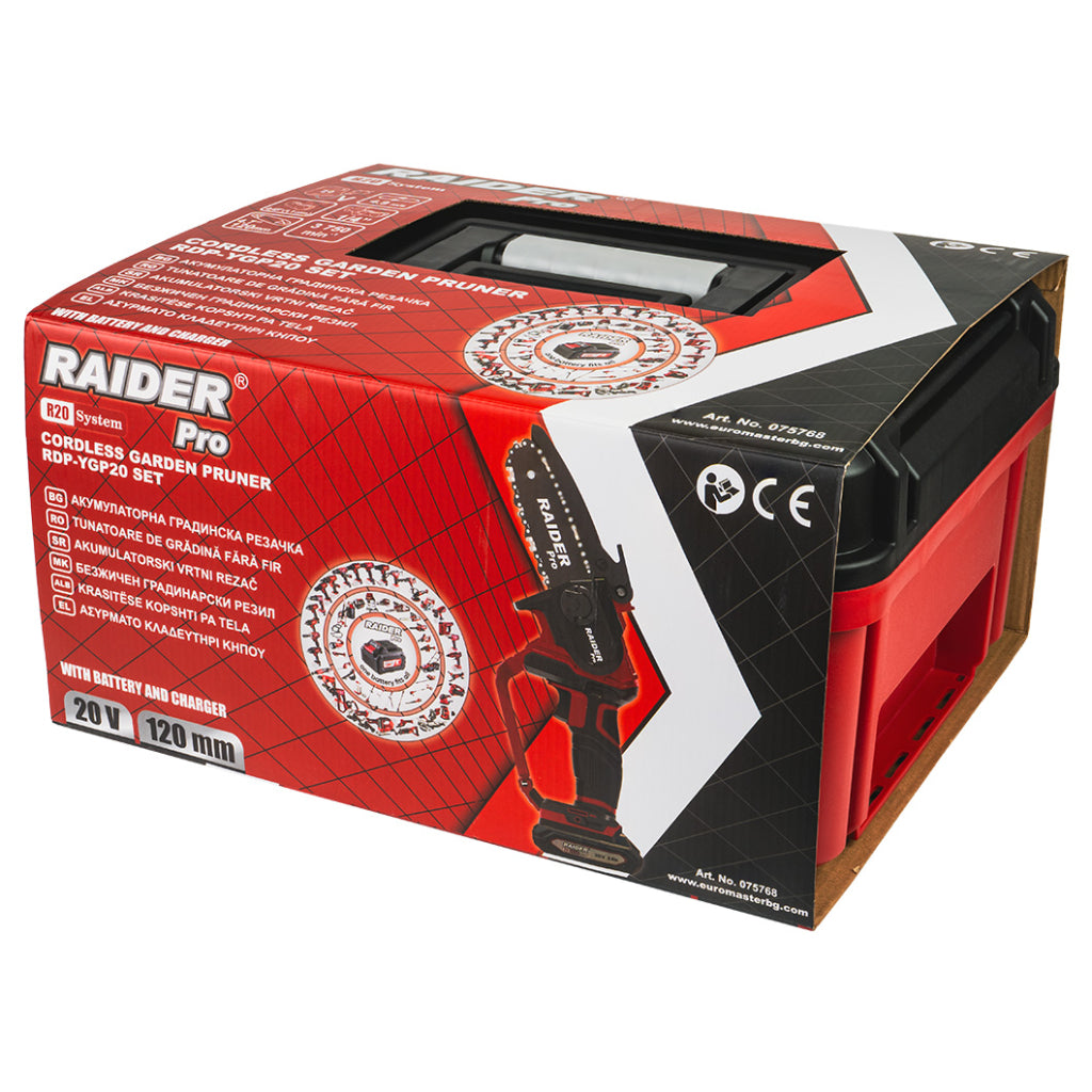 Raider R20 Fierastrau de gradina cu lant si lama 20V 120mm 2Ah RDP-YGP20
