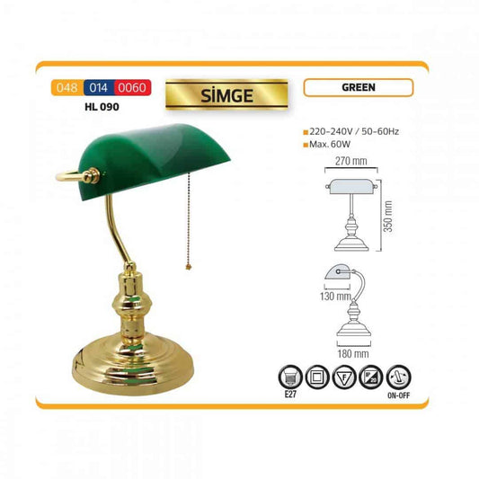 Lampa pentru birou, E27, max 60W, HL090, HORO, verde / 048-014-0060