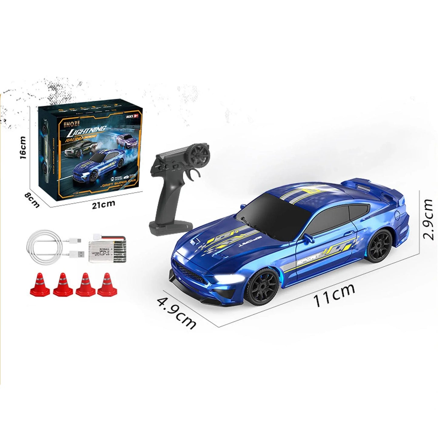 Masina RC Drift 1:43 cu Tractiune Integrala – Masinuta de Curse cu Telecomanda si Control prin Aplicatie, 2,4 GHZ, Efecte Luminoase, Jucarie Interactiva pentru Copii 7+ Ani, Ideala pentru Interior si Exterior, Albastru - 221.ro