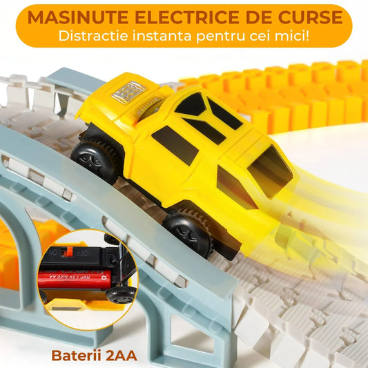 Set Pista de Curse si Constructii 260 Piese, 2 Masinute Electrice