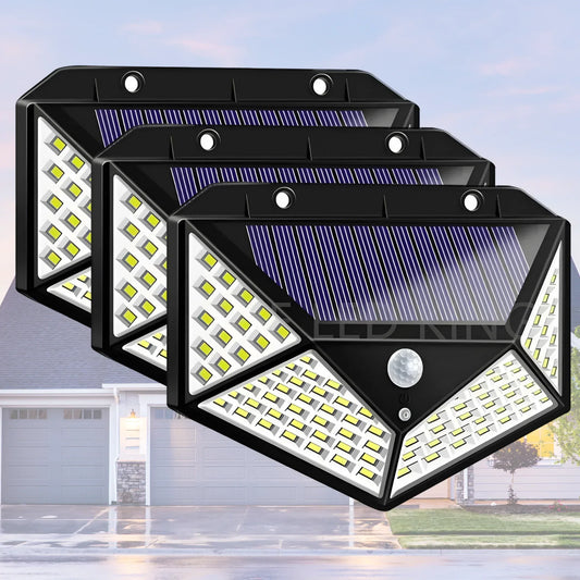 Lampa Solară Smart de Perete cu 100 LED-uri: Iluminează-ți Spatiul Exterior cu Tehnologia Smart cu Senzor de Mișcare!