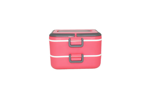 Caserola cu 2 compartimente si lingura D3151, culoare Roz, 18.5x15.5x13 cm 1.5L