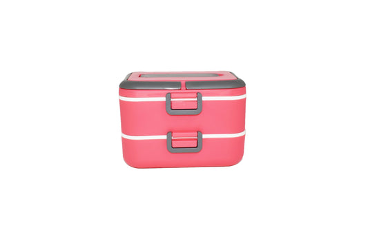 Caserola cu 2 compartimente si lingura D3151, culoare Roz, 18.5x15.5x13 cm 1.5L - 221.ro