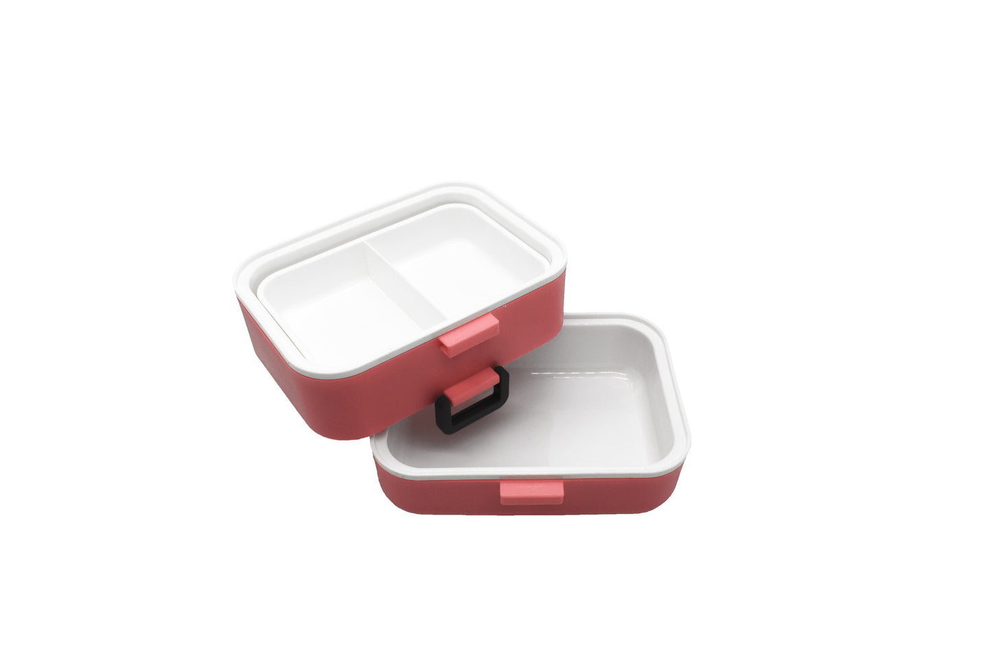 Caserola cu 2 compartimente si lingura D3151, culoare Roz, 18.5x15.5x13 cm 1.5L