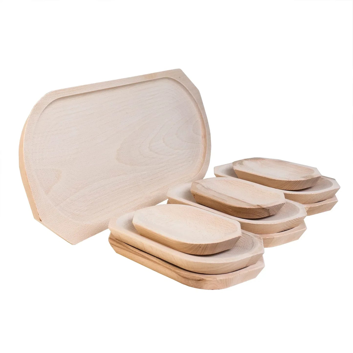 Set 10 platouri din lemn pentru servire, 60x26x2.5cm / 1450 - 221.ro