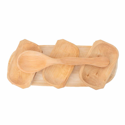 Set 7 platouri din lemn pentru servire, 60x23x2.5cm, plus lingura lata / 1462_2