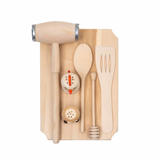 Set tocator dreptunghiular din lemn de fag, 7 piese, 30x20x2cm / 1512