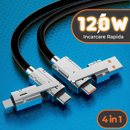 Cablu Date si Incarcare Rapida Timebox, 4 in 1, 120W, 2m, QC 3, USB, Negru