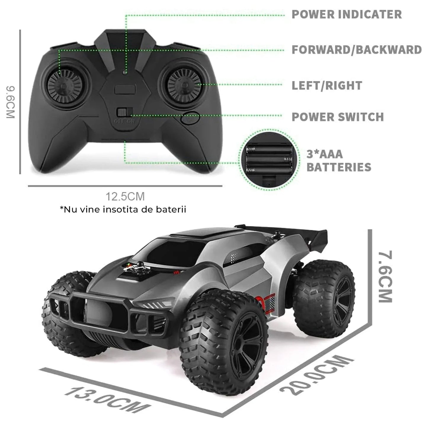 Masina Teleghidata Timebox 2.4G, Viteza 15km/h cu LED, Argintiu