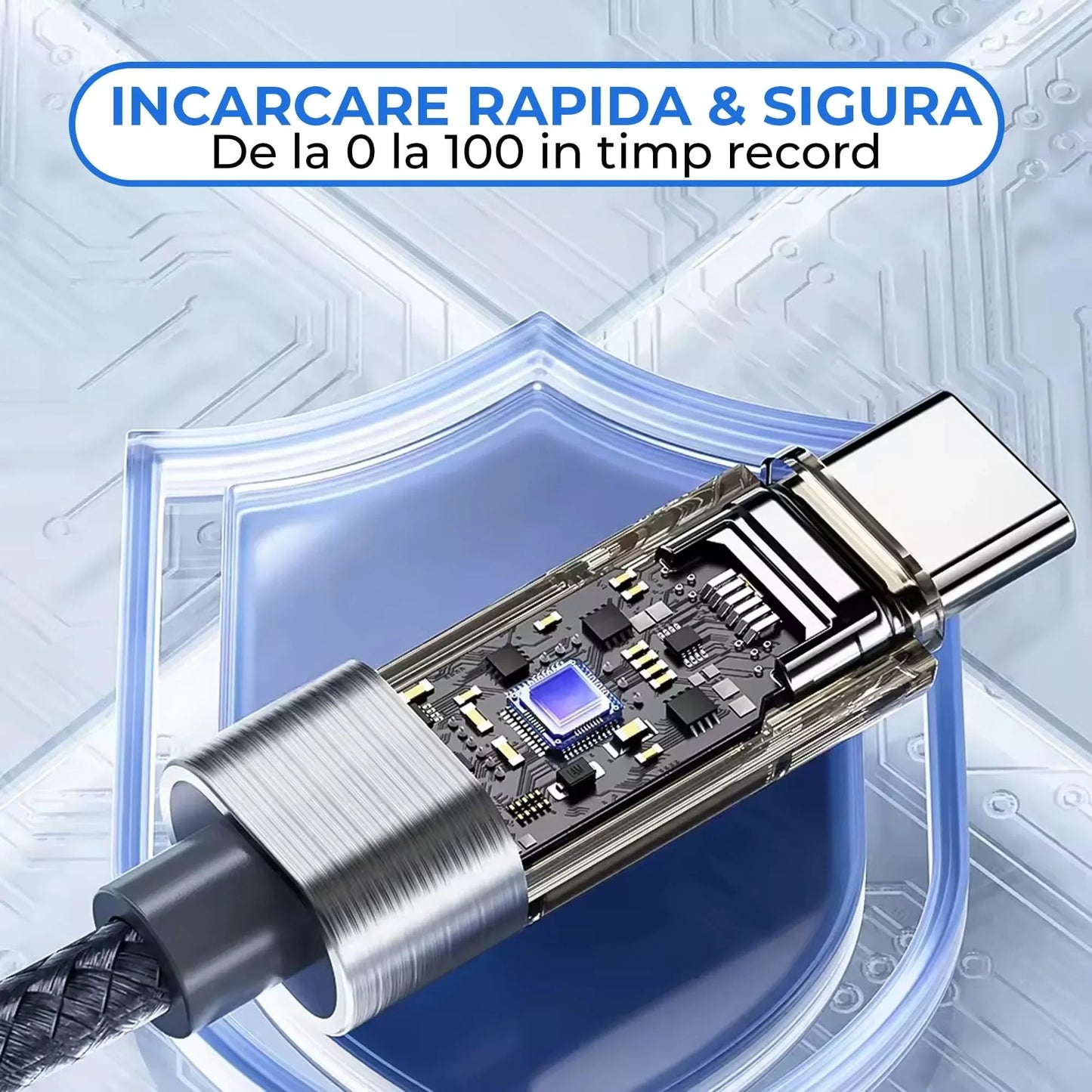 Cablu de Incarcare si Transfer de Date, Timebox, Fast Charge 66W, Display Digital, 1,8m, Nylon, USB la Type-C, Gri - 221.ro