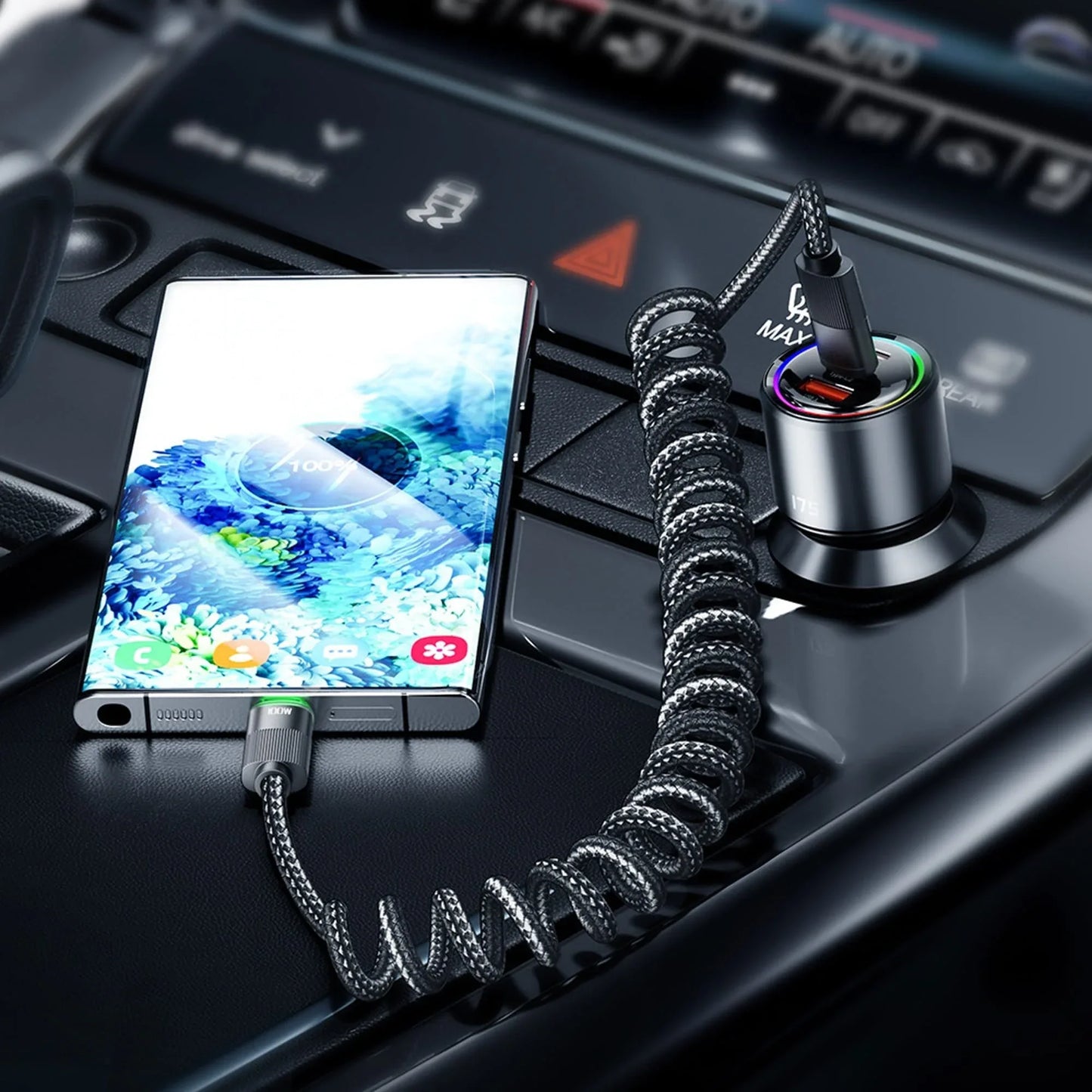 Cablu de Incarcare si Transfer de Date 100W, Timebox, Fast Charge, 480Mbps, 1,8m, LED Inteligent, Nylon, USB-C la Type-C, Negru - 221.ro