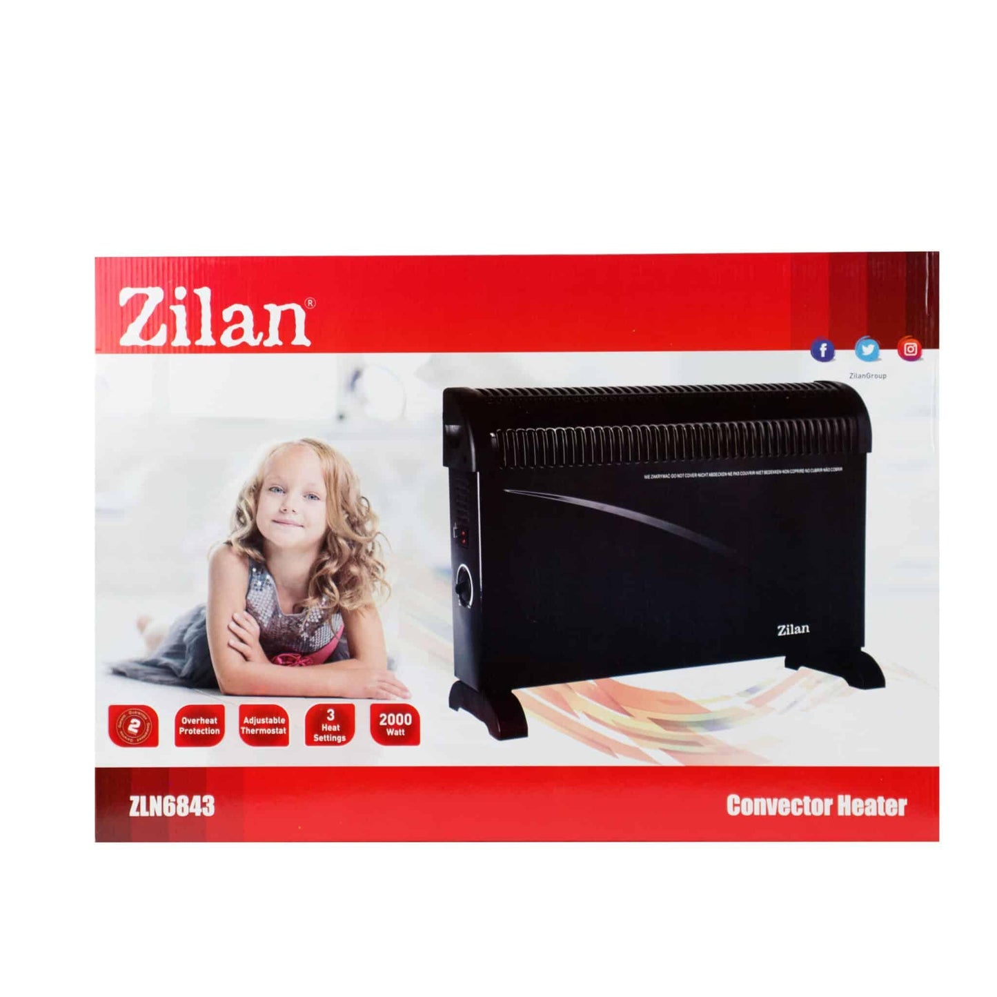 Convector electric podea 2000W, termostat reglabil 3 trepte, negru / ZLN 6843 - 221.ro