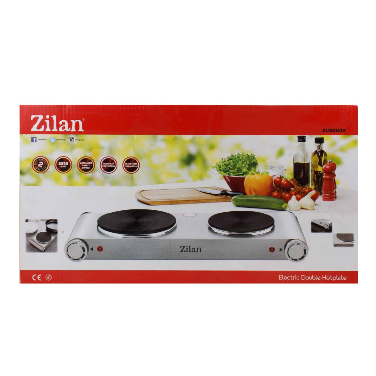 Plita electrica inox, 2 ochiuri, termostat, putere 2250W / ZLN 0542 - 221.ro