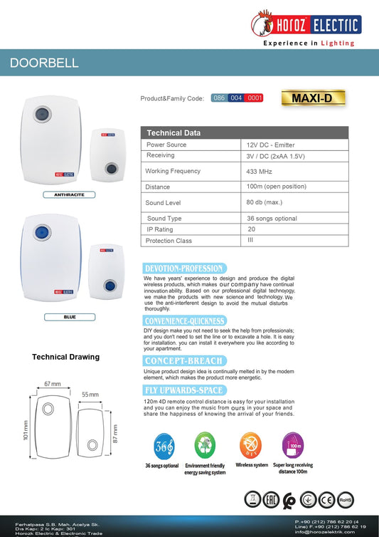 Sonerie wireless, 3V MAXI-D, Z-TOOLS / 086-004-0001