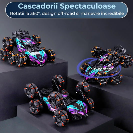 Masina cu Telecomanda RC Stunt 8 Roti, Acrobatii Timebox, Rotire 360°, Control prin Gesturi, 4WD Off Road, Lumini, Sunete si Efecte de Fum, baterie tip acumulator reincarcabila, Drift Lateral 2,4Ghz Jucarie Cadou pentru Copii 6-14 Ani, Mov - 221.ro