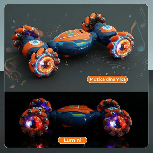 Masina cu Telecomanda RC Stunt Acrobatii Timebox, Rotire 360°, Control prin Gesturi, 4WD Off Road, Lumini si Sunete, baterie tip acumulator reincarcabila, Drift Lateral 2,4Ghz Jucarie Cadou pentru Copii 6-12 Ani, Portocaliu/Albastru - 221.ro