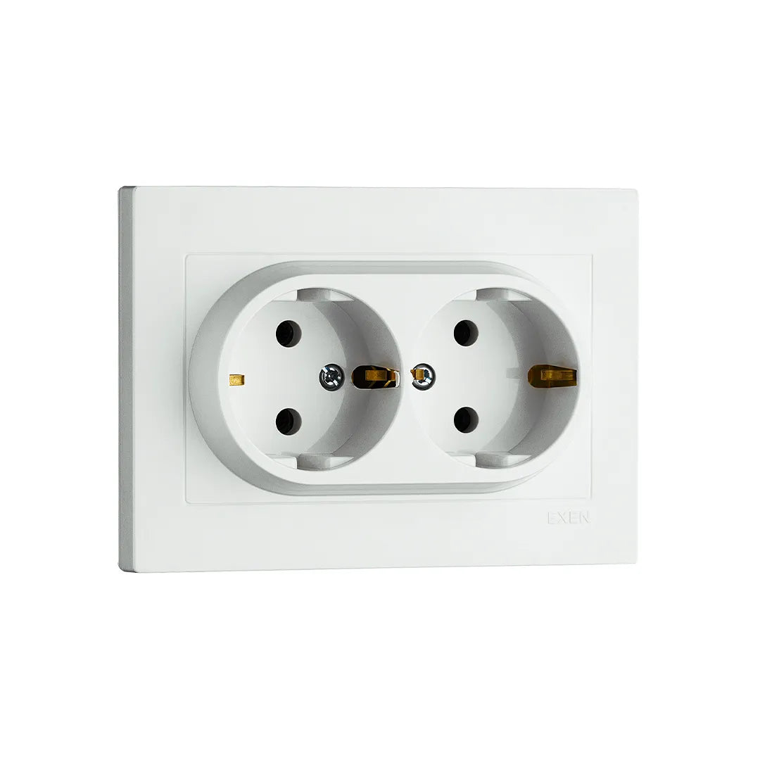 Priza dubla incastrata, 16A, 250V, SCHUKO EXEN alb / 200-010103-245