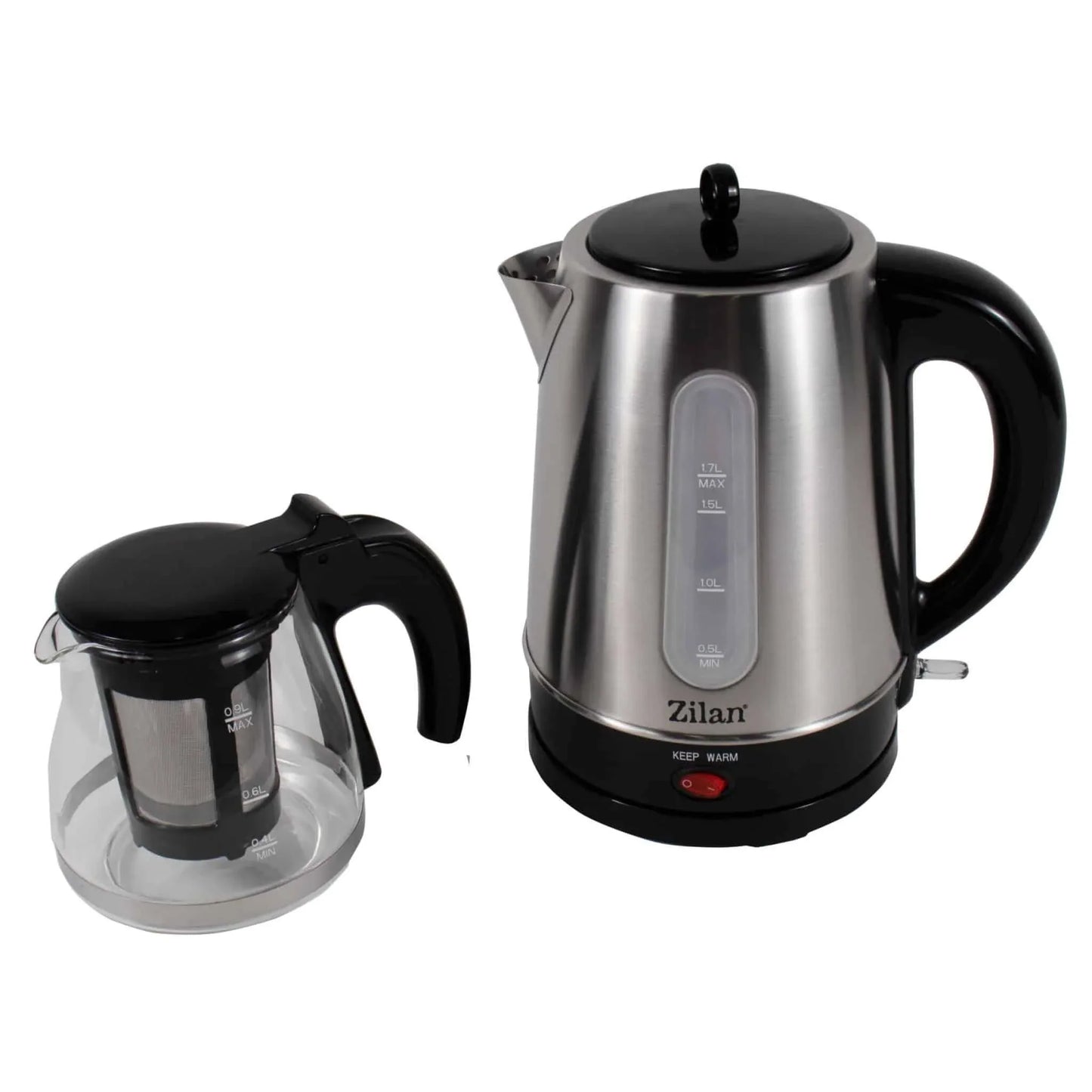 Set cana fierbator electrica capacitate 1.7l+ ceainic 0.9l, putere 2200W, inox-sticla / ZLN 3581 - 221.ro