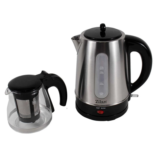Set cana fierbator electrica capacitate 1.7l+ ceainic 0.9l, putere 2200W, inox-sticla / ZLN 3581 - 221.ro