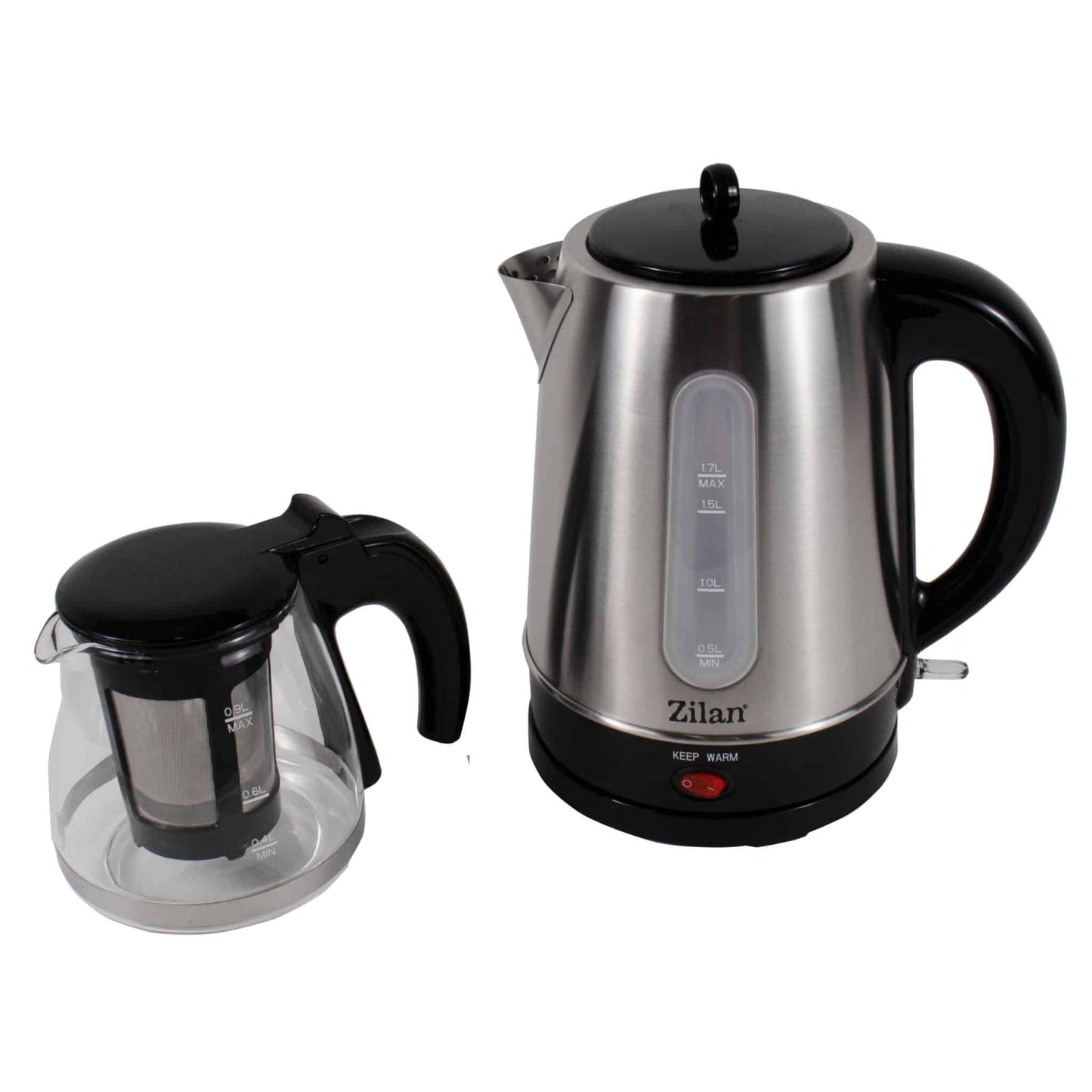 Set cana fierbator electrica capacitate 1.7l+ ceainic 0.9l, putere 2200W, inox-sticla / ZLN 3581