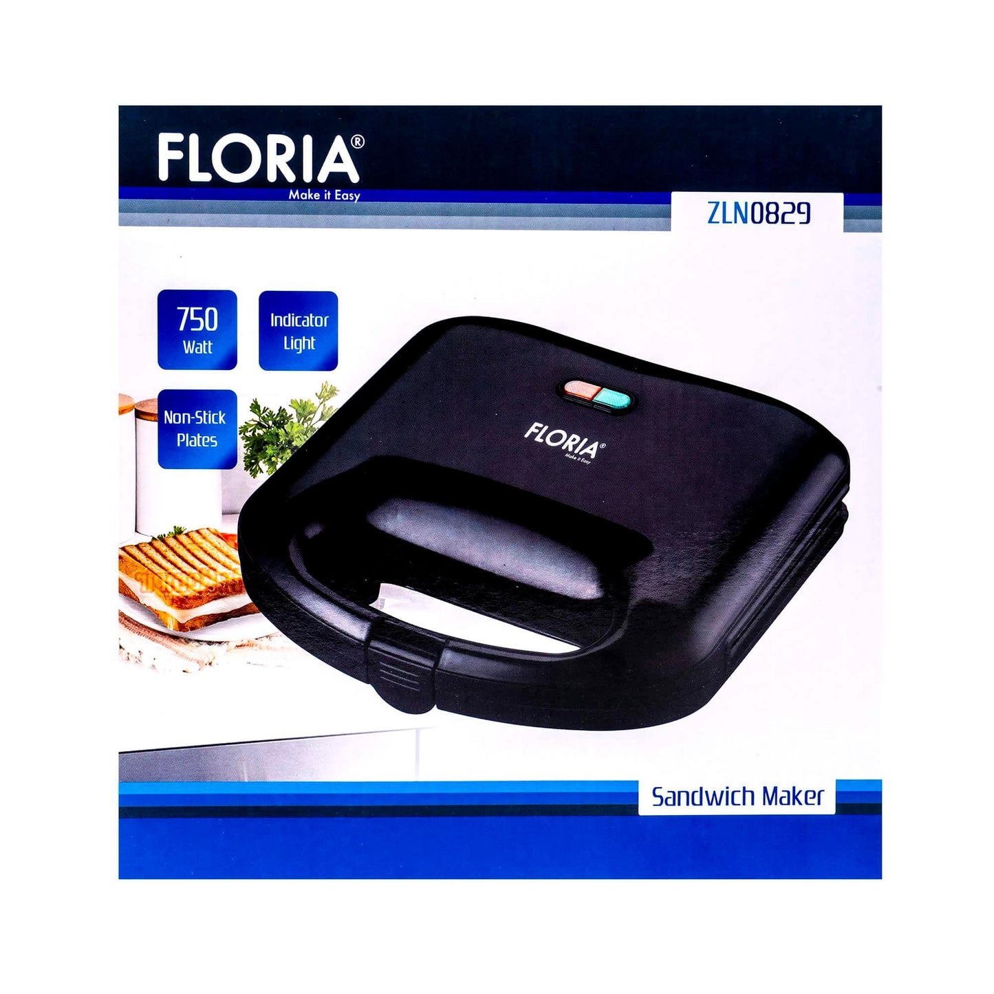 Sandwich maker, putere 750W, placa de tip grill, antiaderenta si indicator luminos / ZLN 0829 - 221.ro