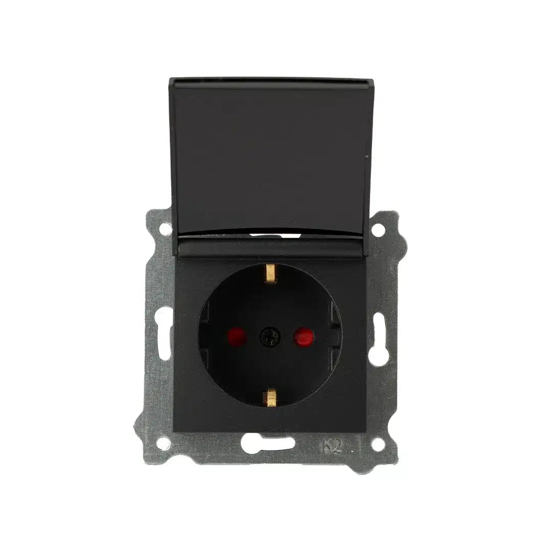 Priza simpla incastrata, cu capac 16A, 250V, SCHUKO EXEN negru / 290-001403-240