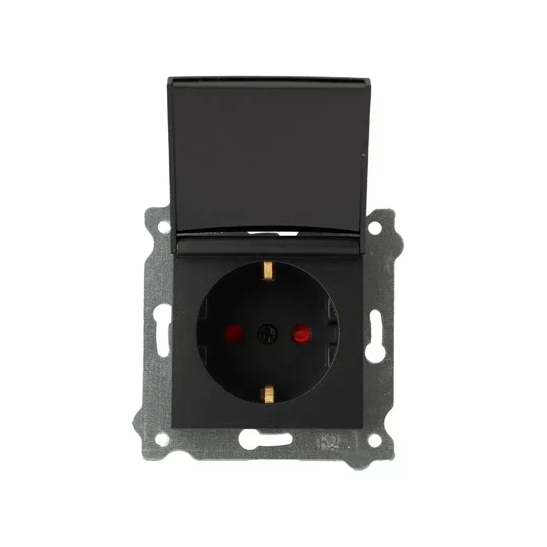 Priza simpla incastrata, cu capac 16A, 250V, SCHUKO EXEN negru / 290-001403-240 - 221.ro