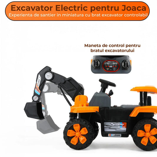 Excavator electric copii, 4 roti off-road, Brat excavare functional