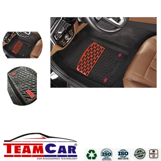 Covorașe Auto Universale TEAMCAR® Safir, Set 5 Piese, Negru cu elemente rosii, Tip Tavă, Adâncime 3 cm, Compatibil Hatchback, Sedan, SUV - 221.ro