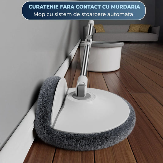 Set Mop Rotativ cu Galeata si Sistem Separat Apa Curata/Murdara, Alb/Gri