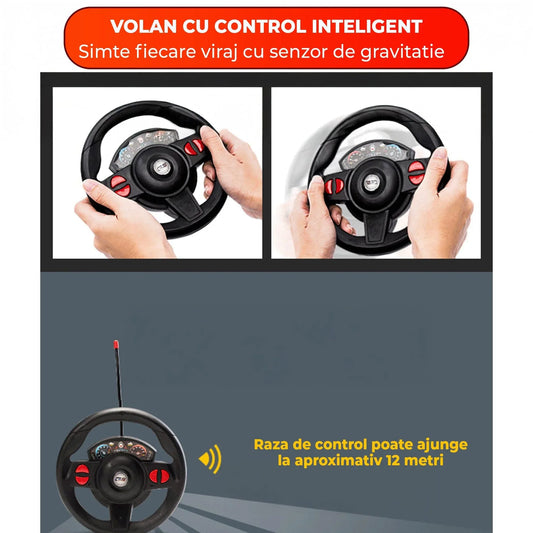 Masina cu Telecomanda tip Volan si Pedale Timebox, Scara 1:16, Lumini LED, 2,4Ghz, Design Supercar, baterie tip acumulator reincarcabila, Cadou pentru Copii 6+ Ani, Rosu - 221.ro