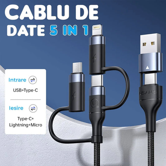 Cablu Date si Incarcare Rapida Usams, 5 in 1, 60W, 1,2m, QC 3, USB, Type-C