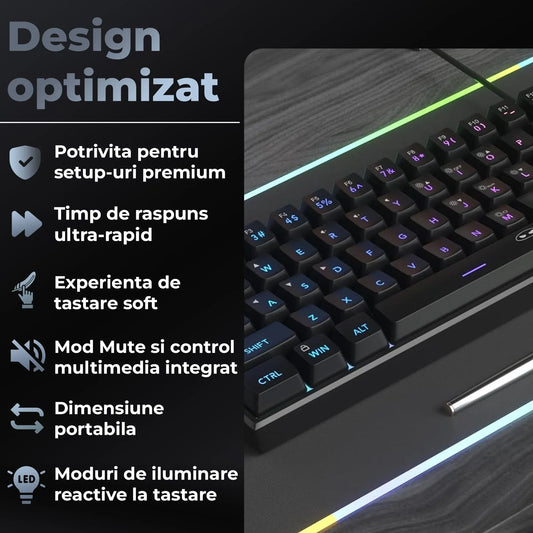 Tastatura Gaming 60% RGB TS91 Timebox, Compacta PC Laptop, Waterproof, Negru