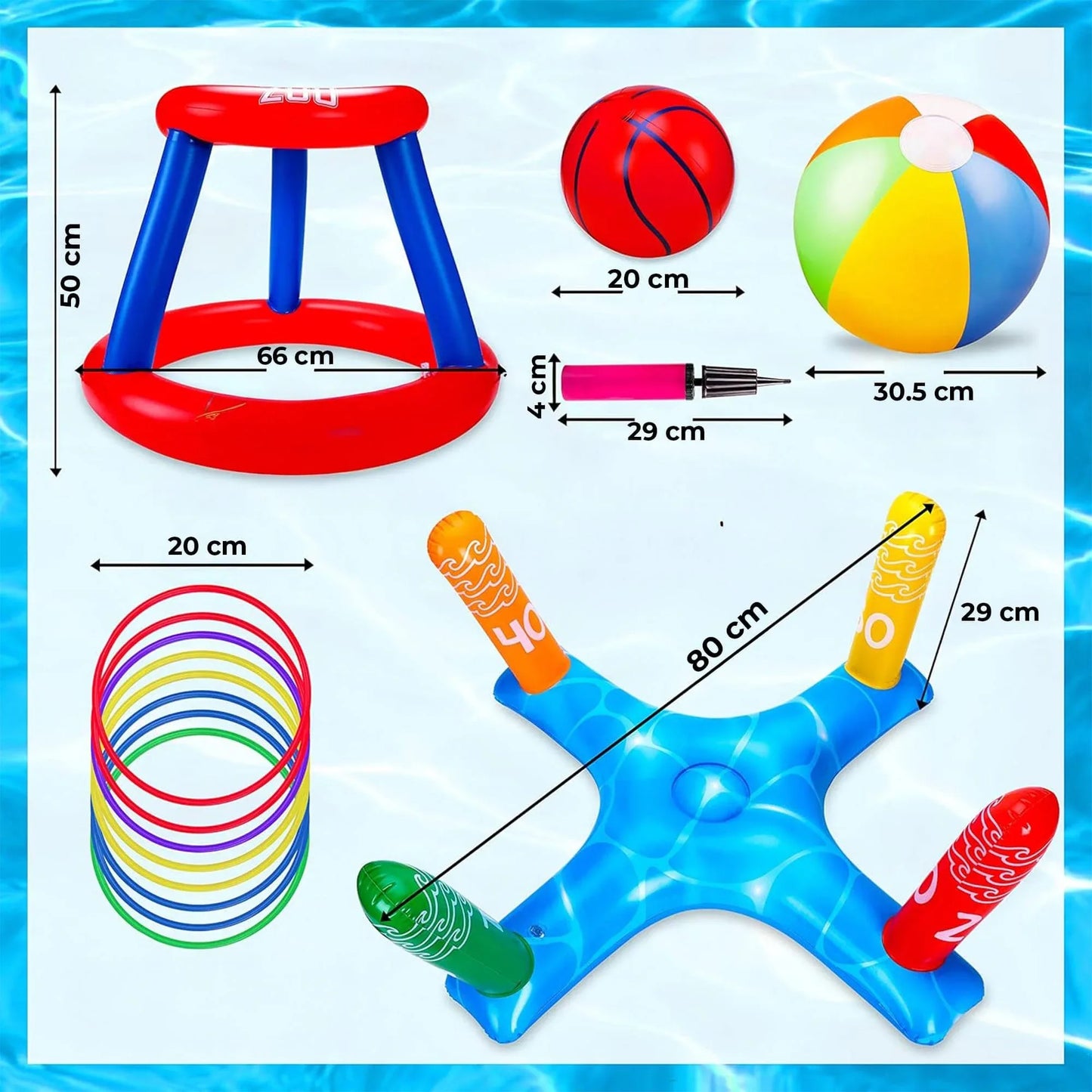 Set 3 in 1 Jocuri Gonflabile pentru Piscina, Cos Baschet Plutitor
