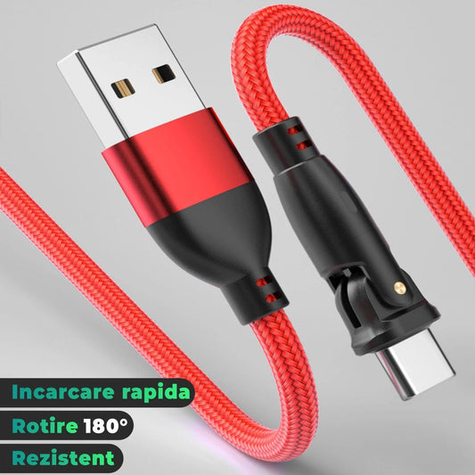 Cablu Date si Incarcare Rapida Timebox, 60W, 2m, Rotire 180 grade, QC 3, Rosu