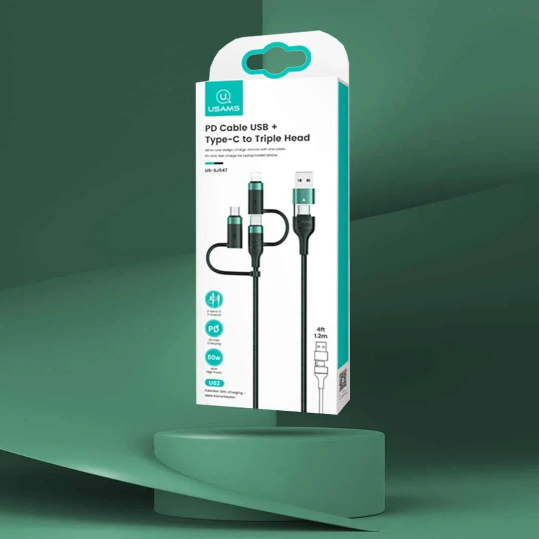 Cablu Date si Incarcare Rapida Usams, 5 in 1, 60W, 1,2m, QC 3, USB, Verde