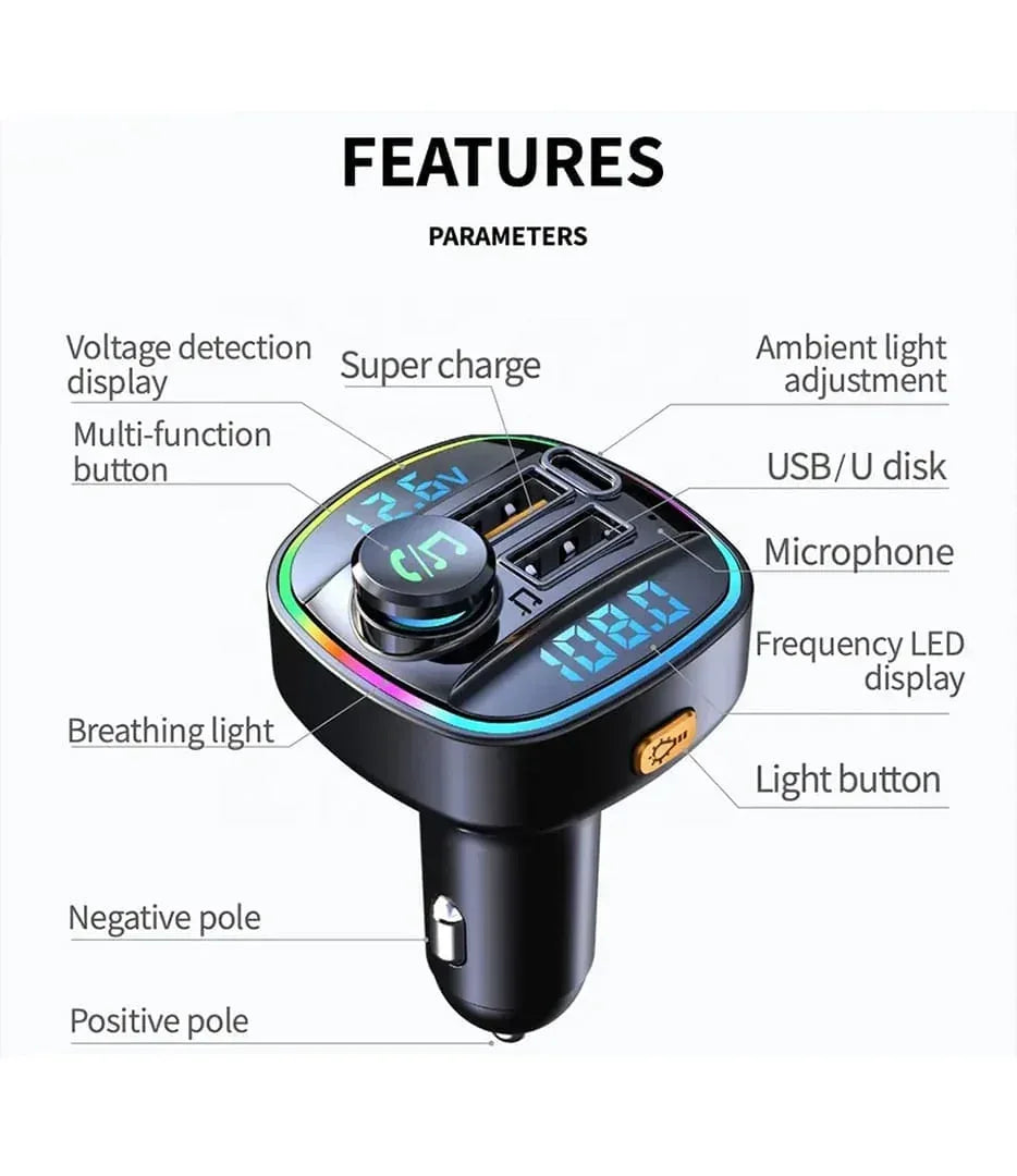 Modulator FM Timebox, Hands-Free Kit cu 10 functii, Incarcator auto cu functie de incarcare rapida, Type-C, 2 x QC 3,0, Bluetooth 5,0, Negru - 221.ro