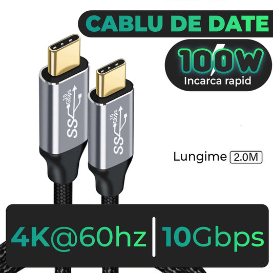 Cablu de date si Incarcare Rapida Timebox, Type-C la Type-C, 100W, 2m, USB3