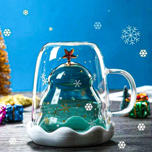 Cana cu ornamente de Craciun, cu pereti dubli, termorezistenta, forma de brad