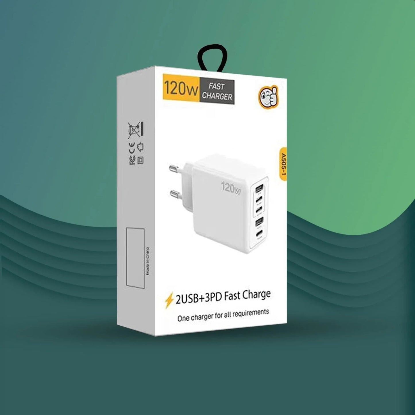 Incarcator Retea Timebox, 5 Porturi, 120W, 3 x Type-C, 2 x USB, Alb