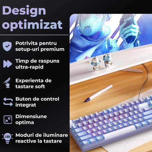 Tastatura Mecanica Gaming 104 Taste Timebox, Switch Albastru, Violet