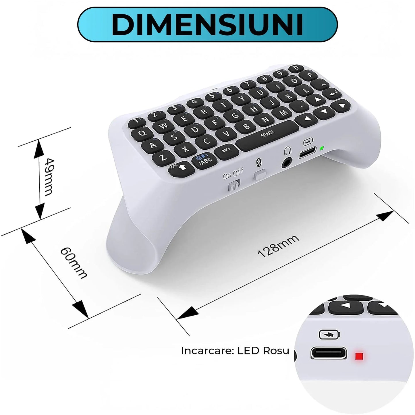 Tastatura Wireless Timebox, Gamepad Chatpad, Bluetooth 3, 5MM, Ergonomic, Alb