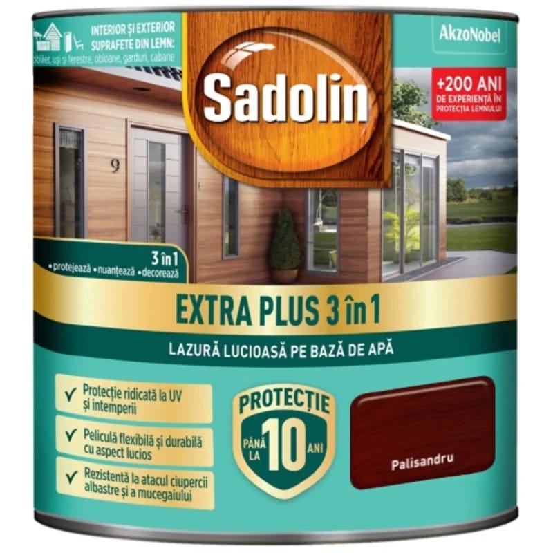 Lazură 3 în 1 lucioasă pe bază de apă, Sadolin, palisandru 2.5 L / 5738839