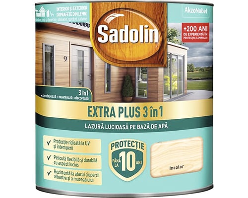 Lazură pentru lemn, 3 în 1 lucioasă pe bază de apă 0.75L, Sadolin, Incolor / 5738847