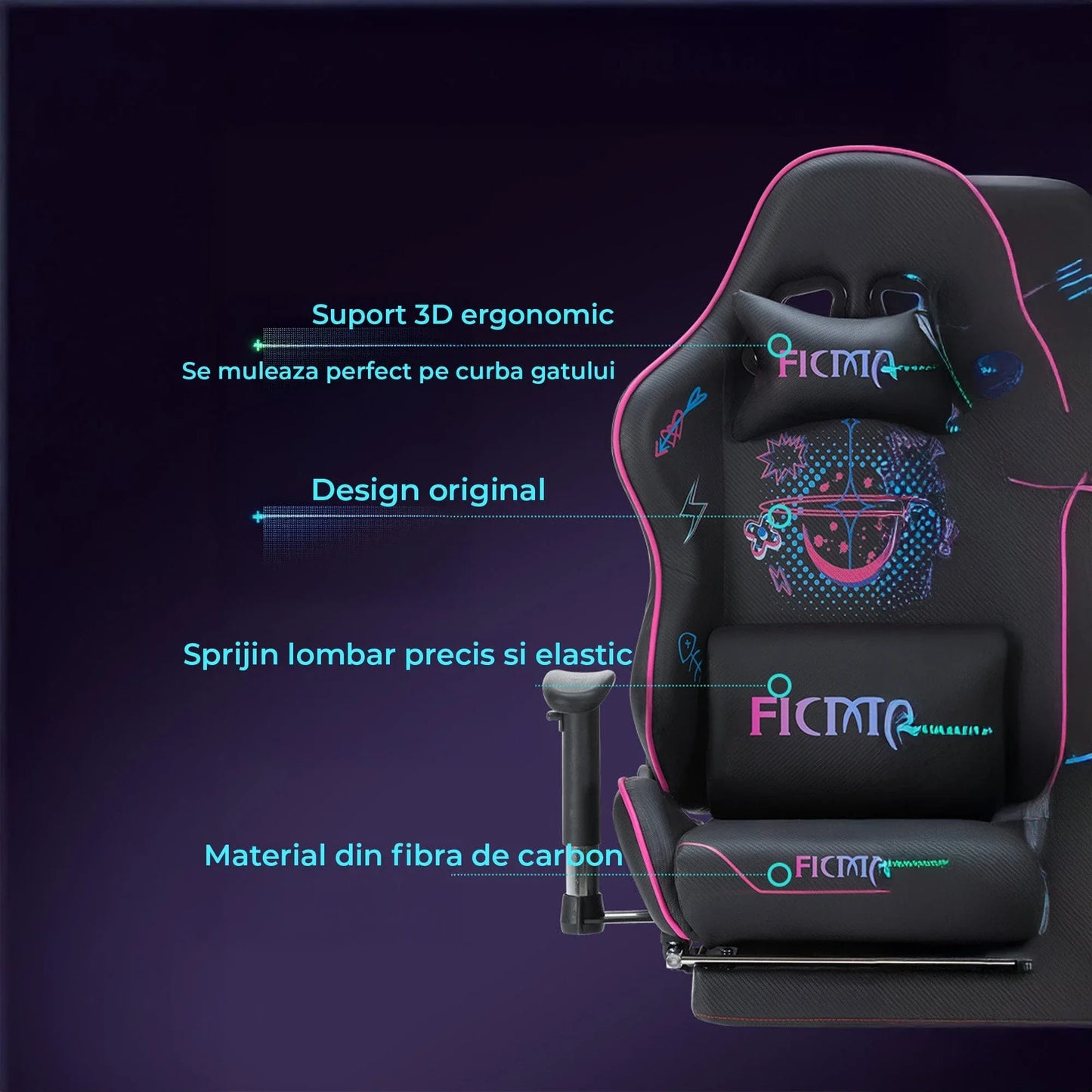 Scaun Gaming Timebox, Reglaj Spatar 160°, Suport Picioare Extensibil, Tetiera si Perna Lombara, Cadrul Metalic Rezistent, Material Premium, Ajustare 3D a Bratelor – Negru/Roz - 221.ro