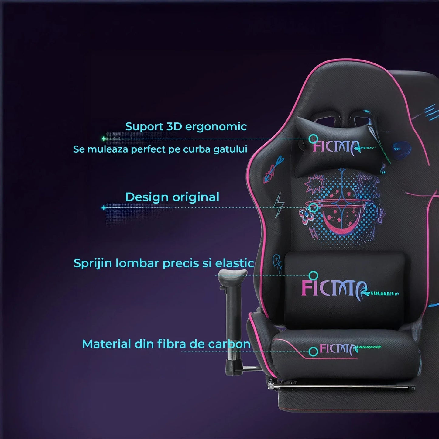 Scaun Gaming Timebox, Reglaj Spatar 160°, Suport Picioare Extensibil, Tetiera si Perna Lombara, Cadrul Metalic Rezistent, Material Premium, Ajustare 3D a Bratelor – Negru/Roz - 221.ro