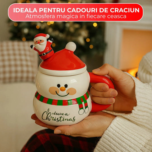 Cana ceramica Craciun, 400ml, Alb